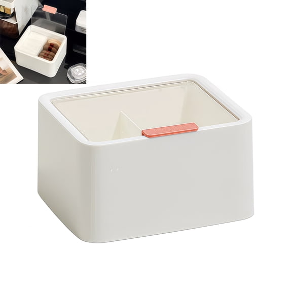 White Desktop Organizer Box with Transparent Lid for Efficient Storage