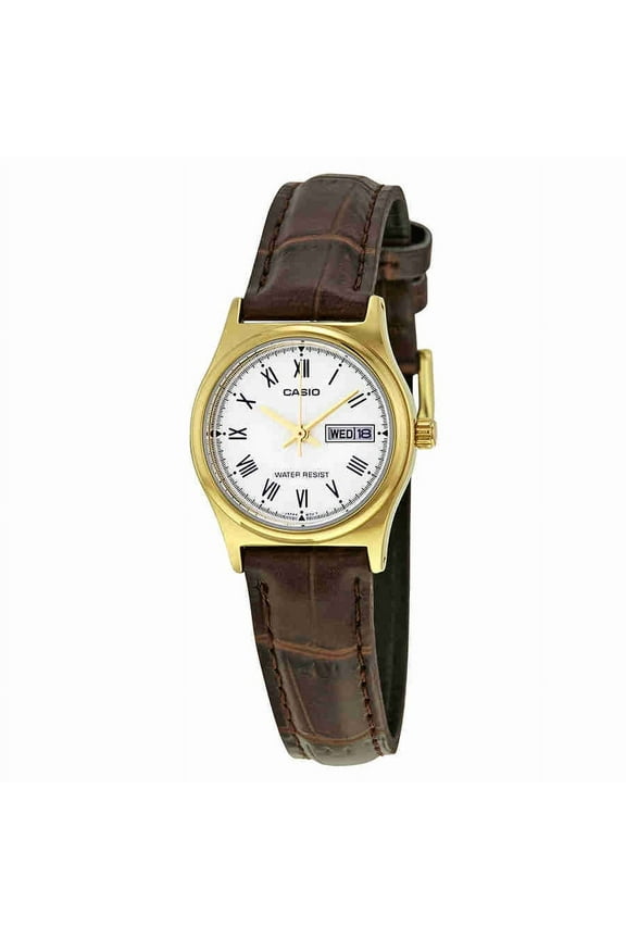 White Dial Ladies Brown Leather Watch LTP-V006GL-7B