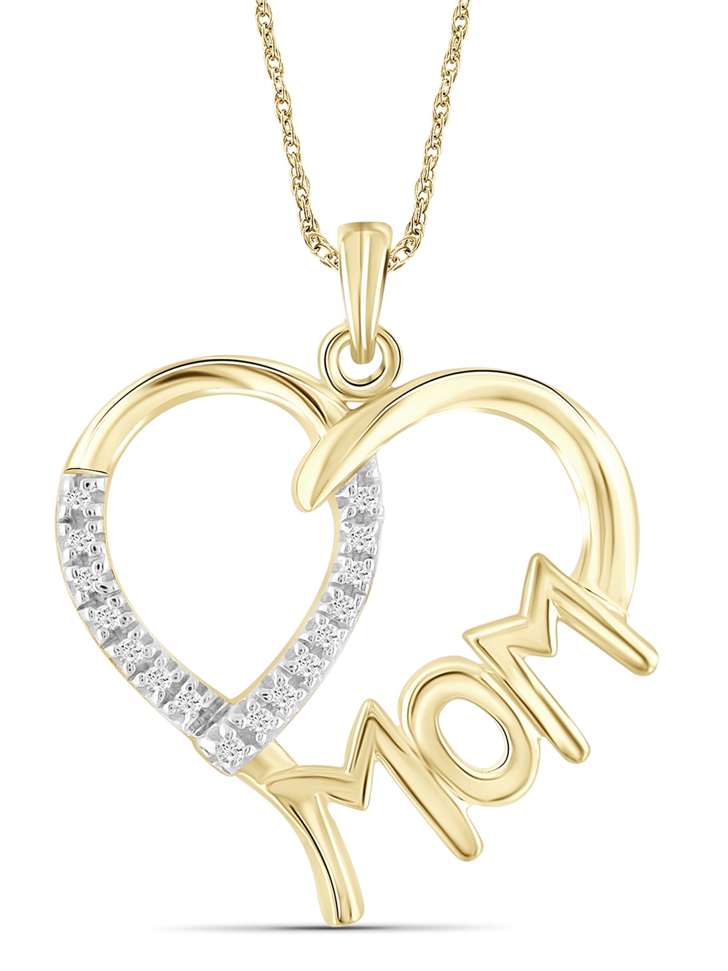 White Diamond Accent 14k Gold Over Silver Mom Heart Pendant