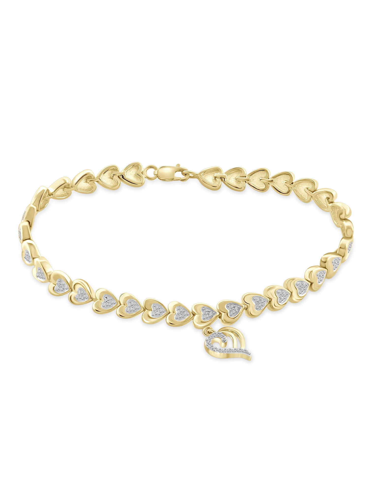 White Diamond Accent 14kt Gold Plated Brass Heart Bracelet, 7.50