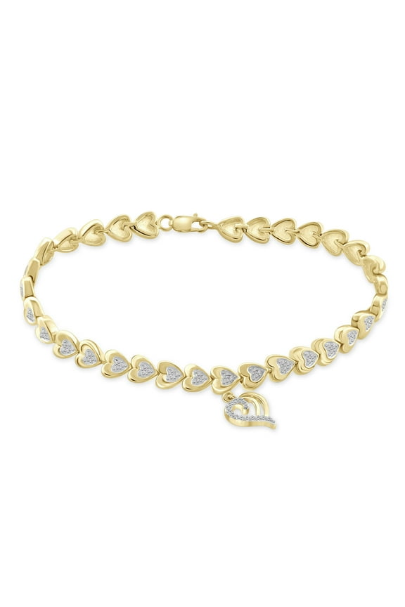 White Diamond Accent 14kt Gold Plated Brass Heart Bracelet, 7.50