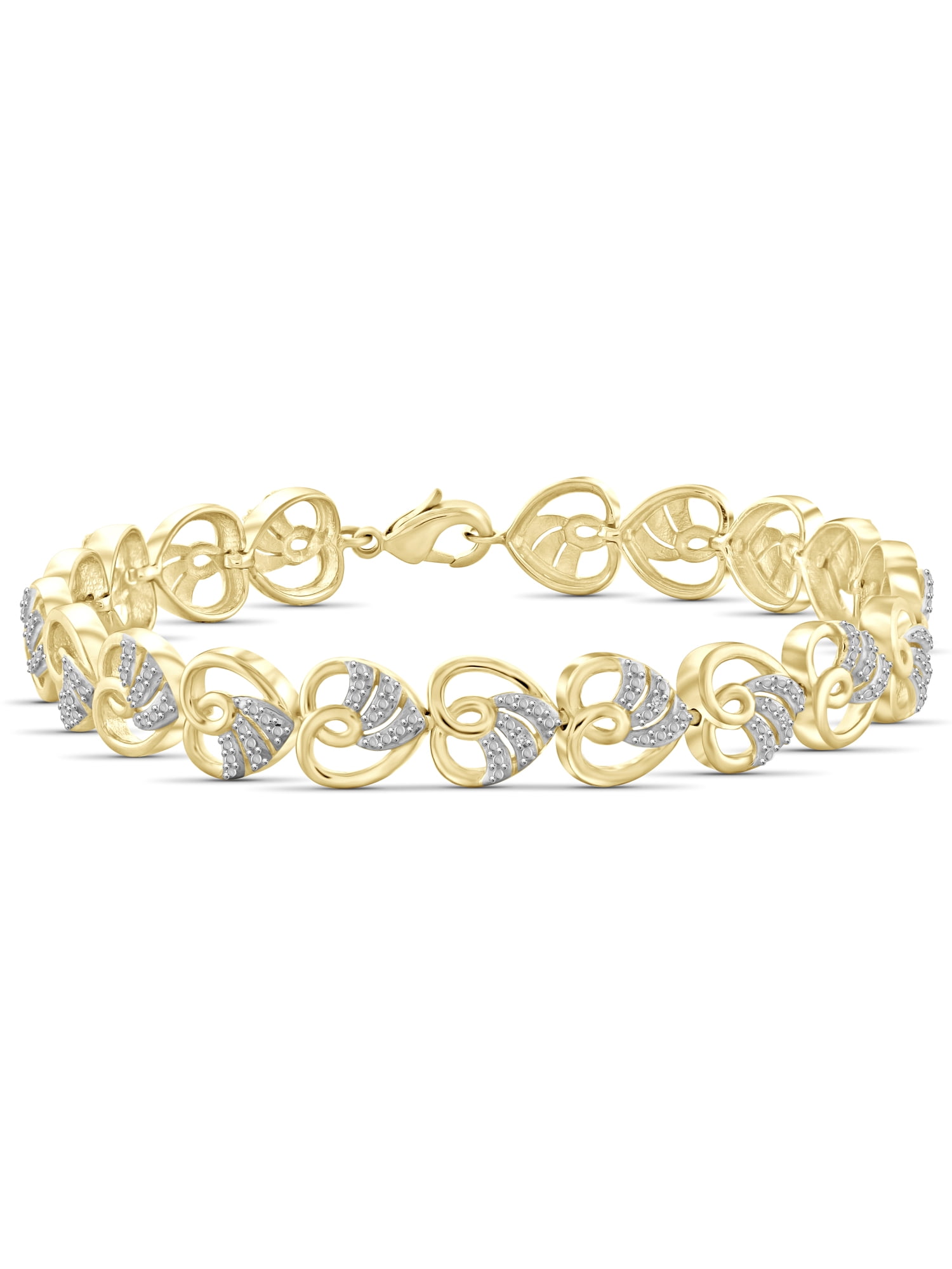 JEWELERSCLUB White Diamond Accent 14kt Gold Plated Brass Heart Bracelet, 7.75