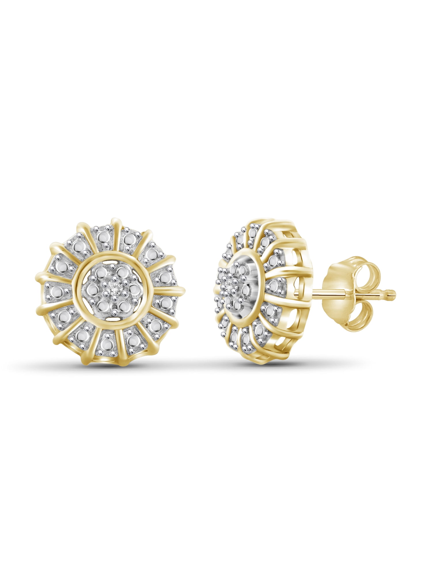 JEWELERSCLUB White Diamond Accent 14kt Gold-Plated Cluster Stud Earrings