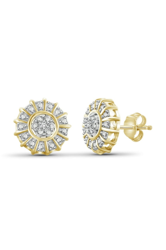White Diamond Accent 14kt Gold-Plated Cluster Stud Earrings