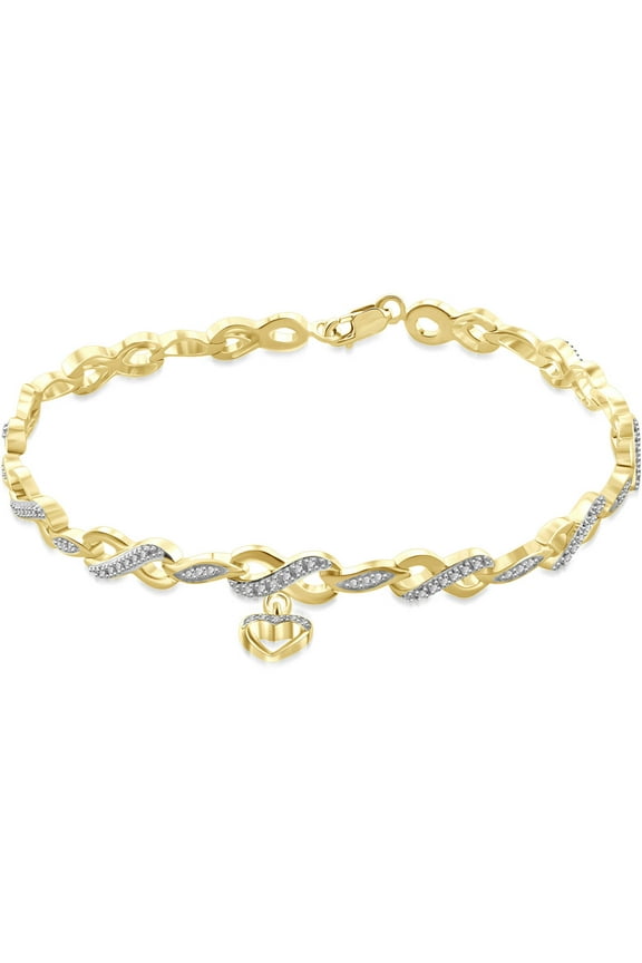 Heart and Infinity Bracelet White Diamond Accent, 14kt Gold-Plated, 7.75, Beaded Links