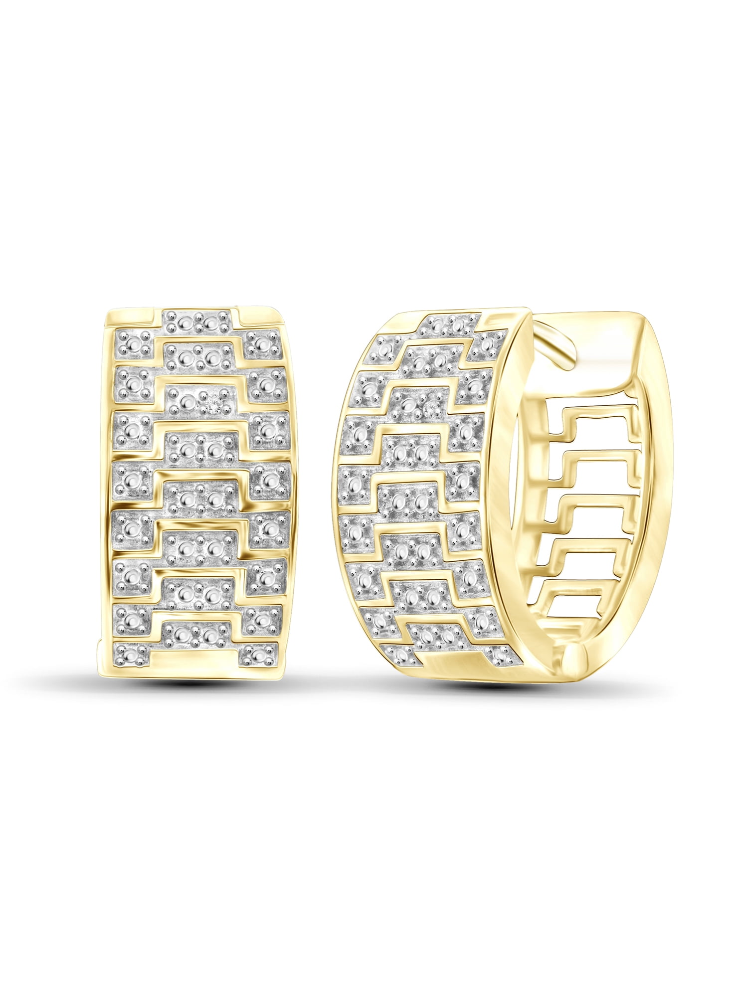 White Diamond Accent 14kt Gold-Plated Hoop Earrings