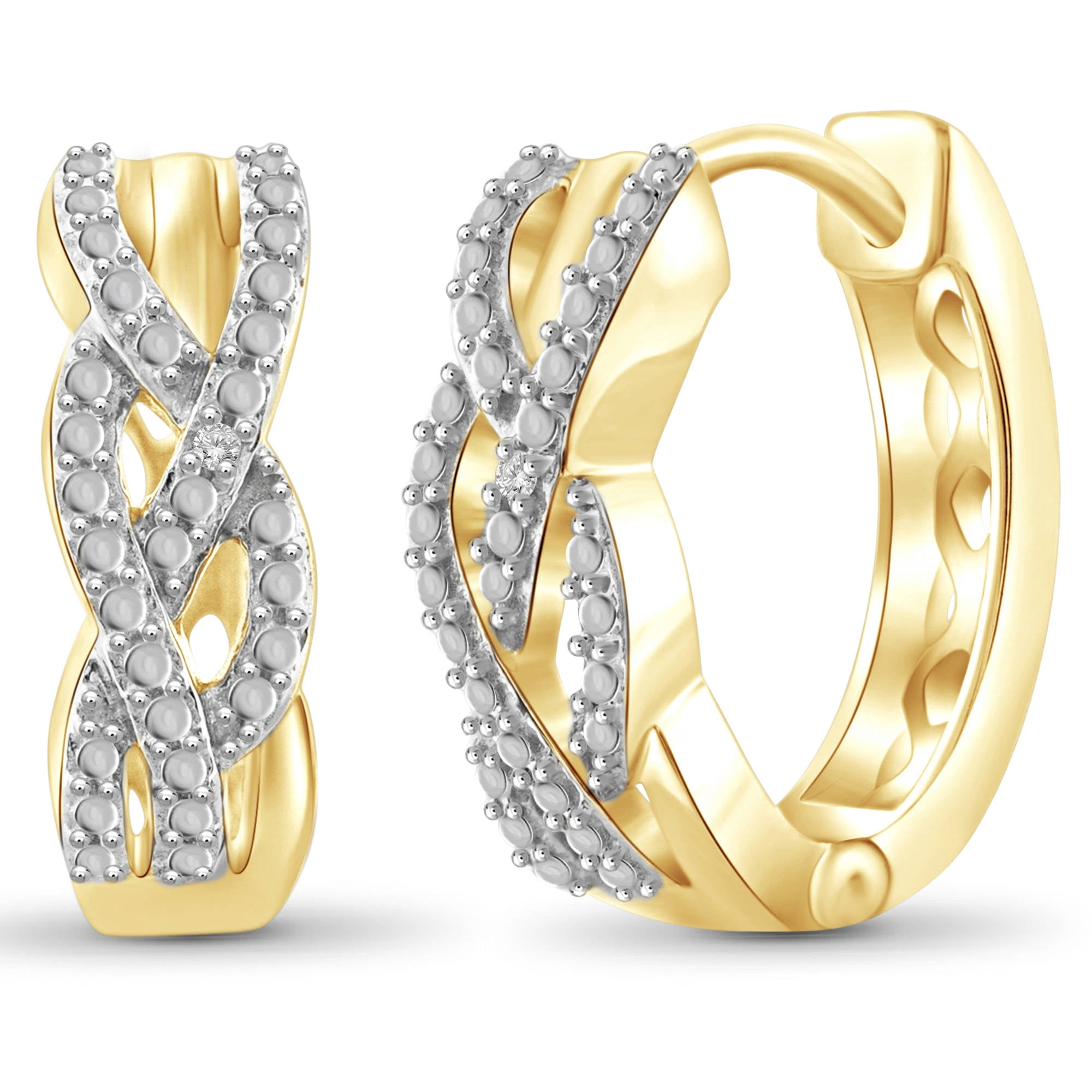 White Diamond Accent 14kt Gold-Plated Hoop Earrings