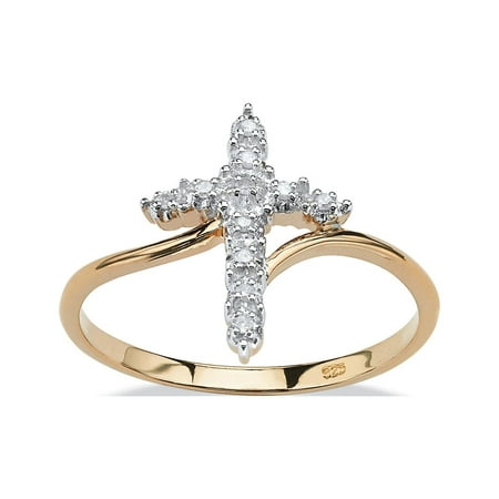 White Diamond Accent Cross Ring in 18k Gold over Sterling Silver