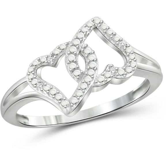 White Diamond Accent Sterling Silver Double Heart Open Ring