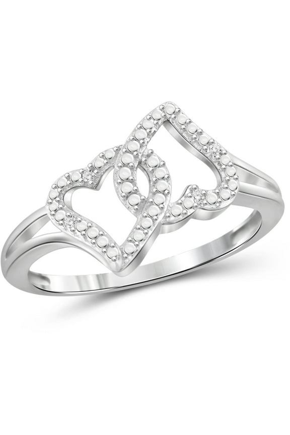 White Diamond Accent Sterling Silver Double Heart Open Ring