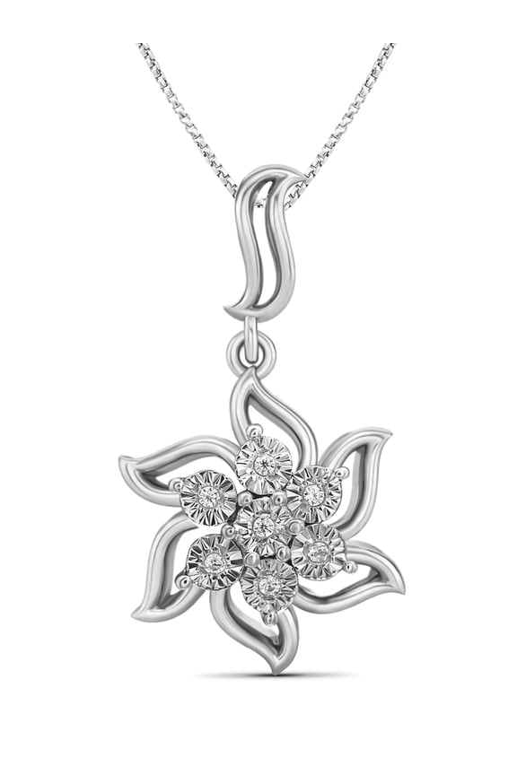 White Diamond Accent Sterling Silver Flower Pendant