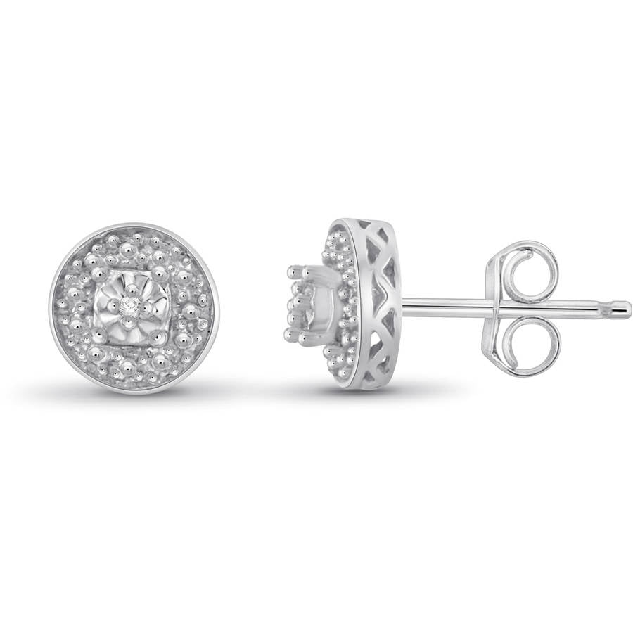 White Diamond Accent Sterling Silver Halo Stud Earrings