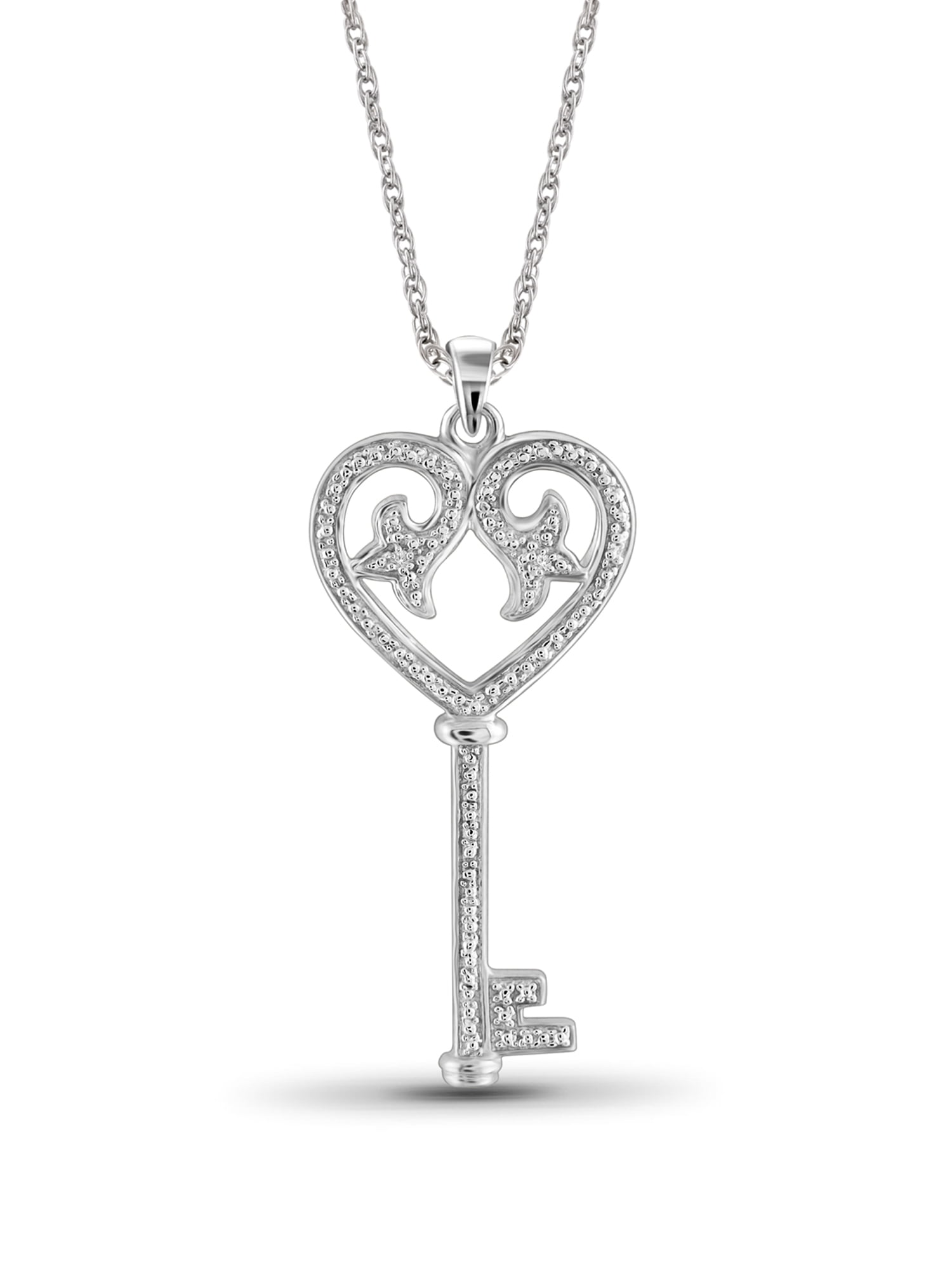 White Diamond Accent Sterling Silver Key and Heart Pendant