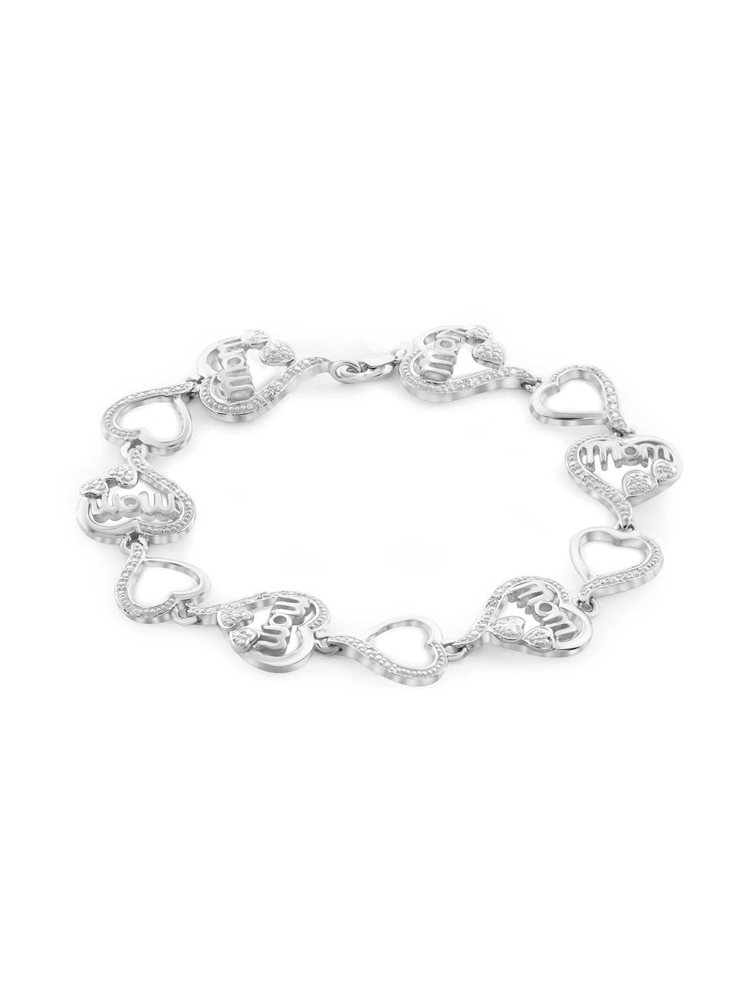 White Diamond Accent Sterling Silver Mom Heart Bracelet