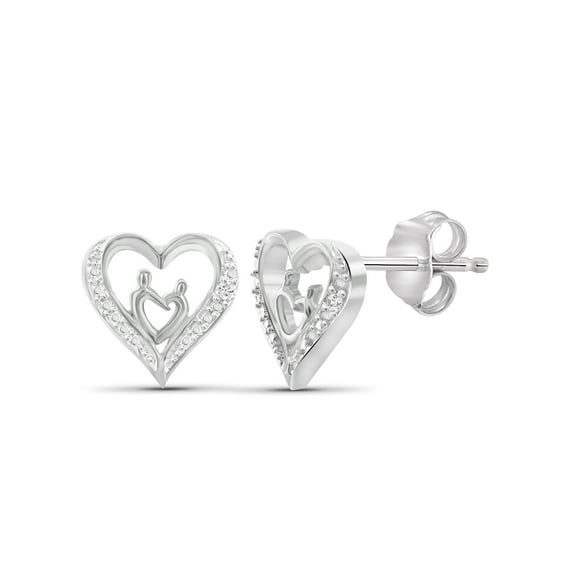 White Diamond Accent Sterling Silver Mother and Child Heart Stud Earrings