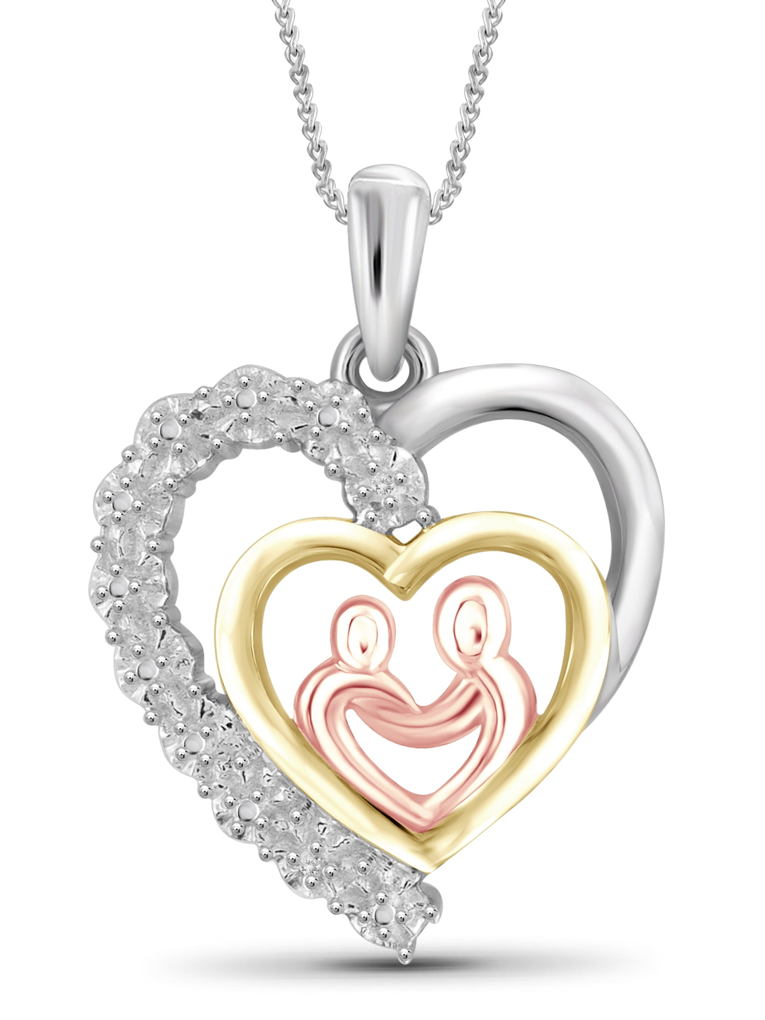 White Diamond Accent Tri-Tone Gold-Plated Mom & Child Pendant, 18