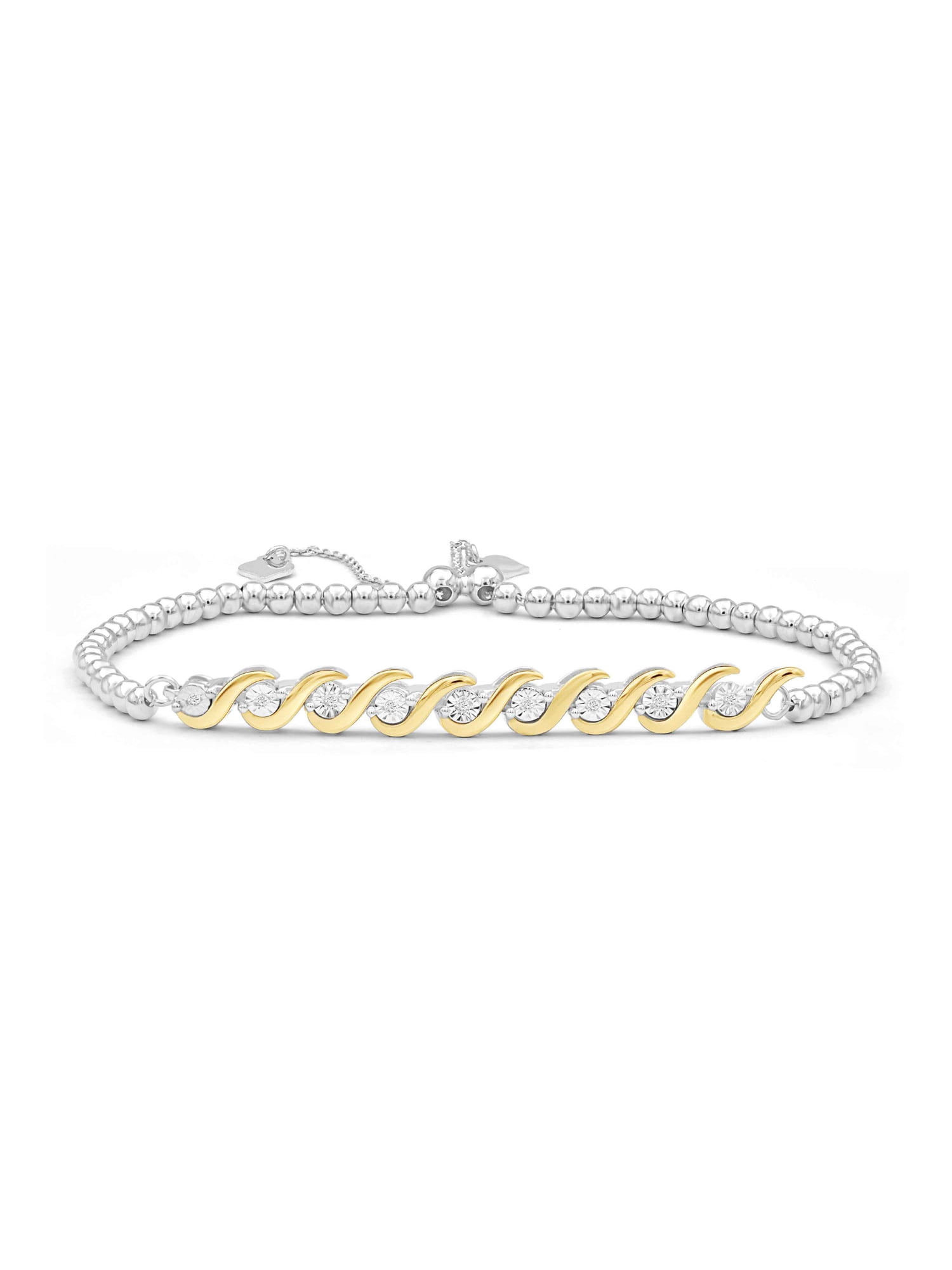 White Diamond Accent Two Tone Sterling Silver Bracelet