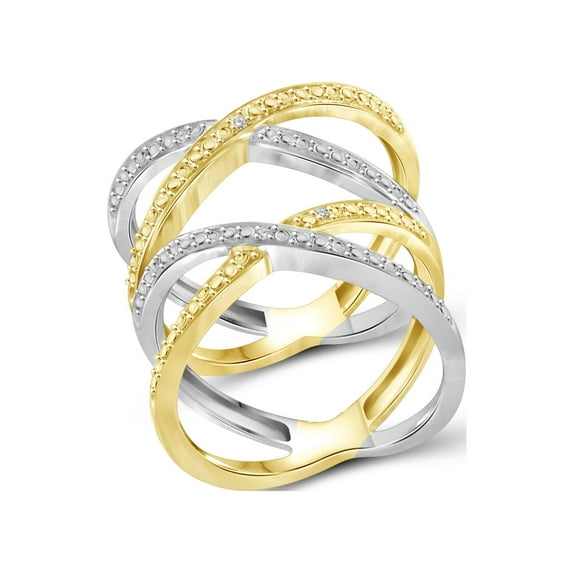 White Diamond Accent Two Tone Sterling Silver X Ring