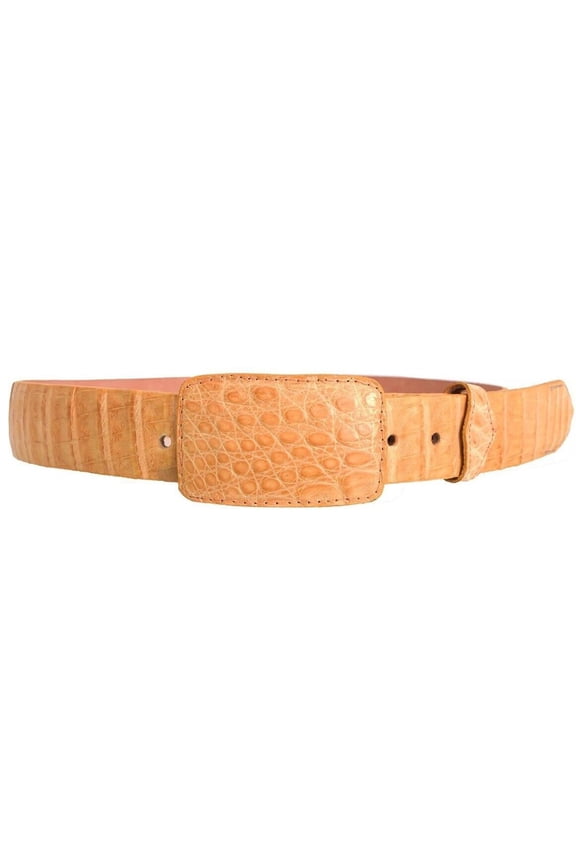 White Diamond Caiman Crocodile Belt Buttercup Leather Lining Handmade 1 1/2" Removable Buckle