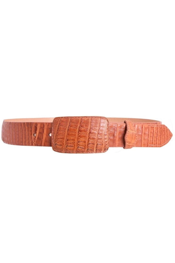 White Diamond Caiman Crocodile Belt Cognac Leather Lining Genuine Handmade 1 1/2 Removable Buckle