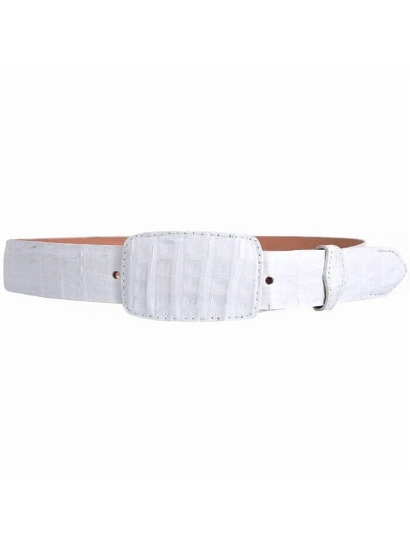 White Diamond Caiman Crocodile Belt White Leather Lining Genuine Handmade 1 1/2” Removable Buckle