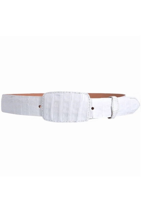 White Diamond Caiman Crocodile Belt White Leather Lining Genuine Handmade 1 1/2” Removable Buckle