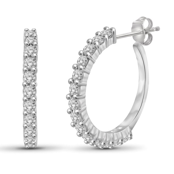 White Diamond Earrings Women – 1-Carat White Diamonds Sterling Silver J-Hoop Earrings Small – Hypoallergenic J-Hoop Earrings – Small J-Hoop Earrings Diamond J-Hoops – White J-Hoop Earrings for Women