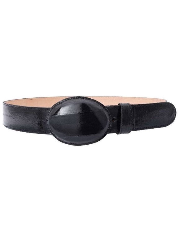 White Diamond Eel Belt Black Leather Lining Genuine Handmade 1 1/2" Wide Removable Buckle