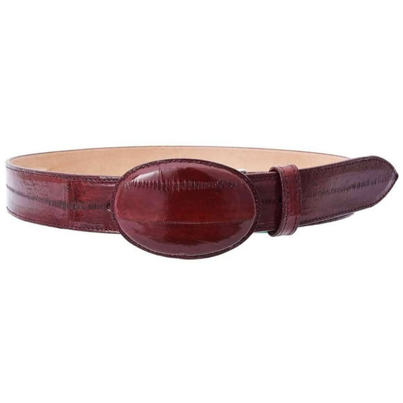White Diamond Eel Belt Burgundy Leather Lining Genuine Handmade 1 1/2" Wide Removable Buckle