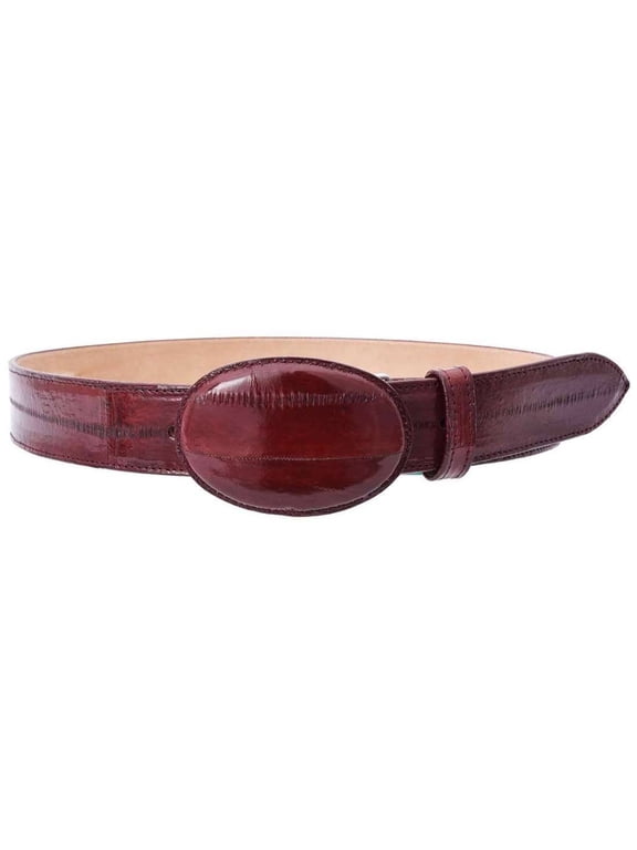 White Diamond Eel Belt Burgundy Leather Lining Genuine Handmade 1 1/2" Wide Removable Buckle