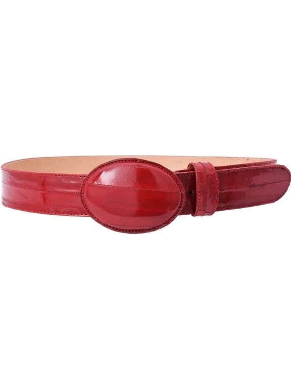 White Diamond Eel Belt Cognac Leather Lining Genuine Handmade 1 1/2" Wide Removable Buckle