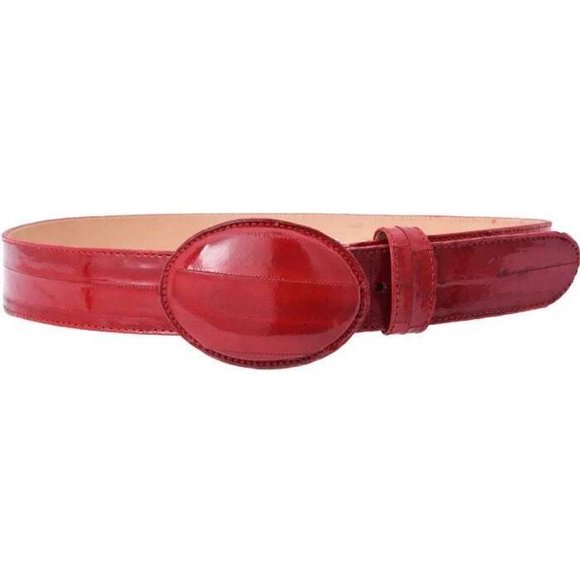White Diamond Eel Belt Red Leather Lining Genuine Handmade 1 1/2" Wide Removable Buckle