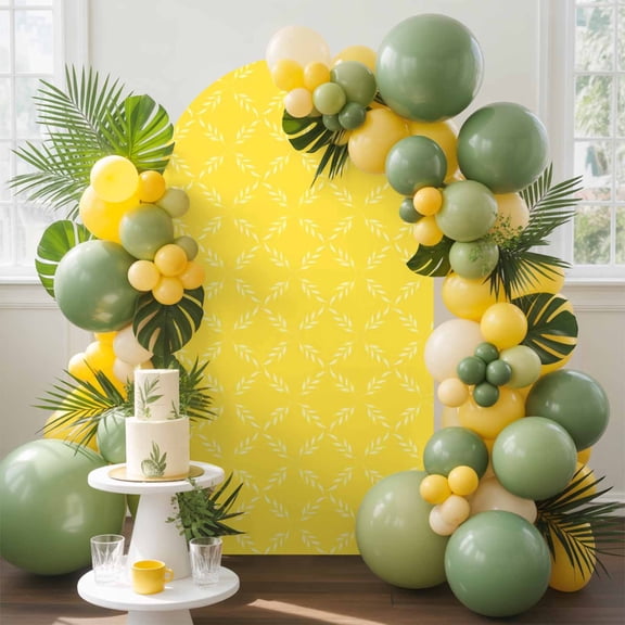 White Diamond Lattice Arch Backdrop Cover, 7.2FT, Yellow Retro Plaid Texture Spandex Arch Covers Double-Sided Backdrop for Wedding Birthday Party Photo Background Decoration
