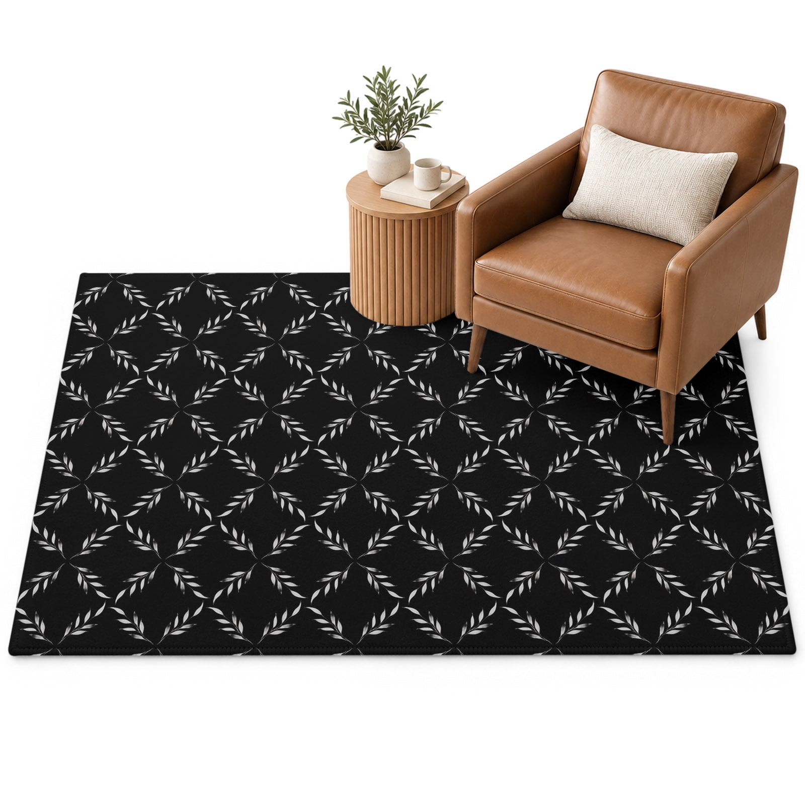 White Diamond Lattice Area Rug 4'x6', Black Retro Plaid Texture Soft ...