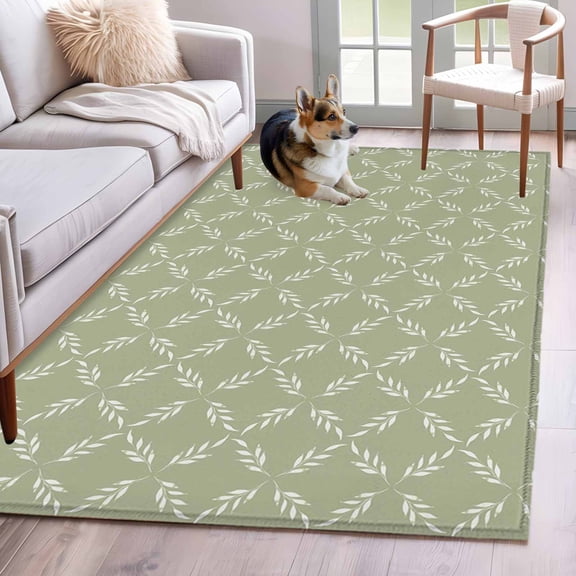 White Diamond Lattice Area Rugs 4x6 ft Green Retro Plaid Texture Washable Rug Non Slip Indoor Carpet Absorbent Floor Mat for Living Room Bedroom Dining Room