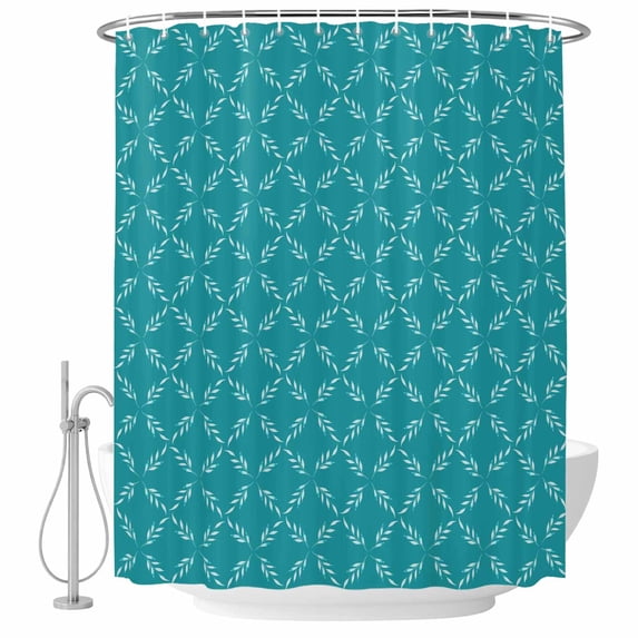 White Diamond Lattice Bathroom Shower Curtains with Hooks, Teal Retro Plaid Texture Waterproof Fabric Washable Shower Curtain for Home Hotel Bathtub Decor 72x72 Inch