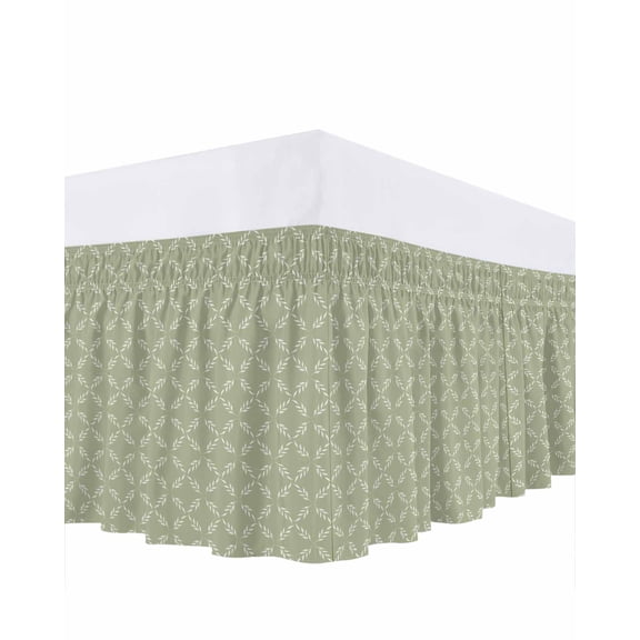 White Diamond Lattice Bed Skirt Green Retro Plaid Texture Bed Skirts Queen Size 16 Inch Drop, Wrap Around Dust Ruffle&nbsp;Bedskirt with Adjustable Elastic Belt for Queen Size Beds