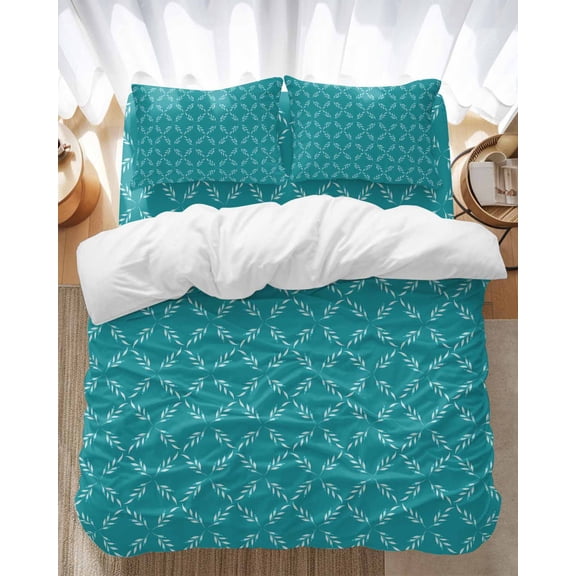 White Diamond Lattice Bedding Duvet Cover Set King Size 4 Pieces Teal Retro Plaid Texture Bedding Set with Zipper Closure, 1 Comforter Cover 92x106 Inches 1 Flat Sheet & 2 Pillow Cases