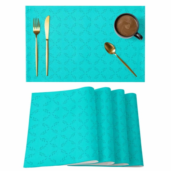 White Diamond Lattice Cotton Linen Placemats Set of 1, Turquoise Retro Plaid Texture Washable Table Place Mats Heat Insulating Placemat for Dining Room Kitchen Daily Use 13 x 19 Inch