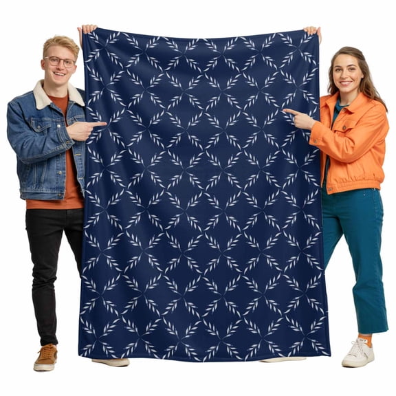 White Diamond Lattice Flannel Blanket for Bed,Travel and Camping, Navy Blue Retro Plaid Texture Super Soft Cozy Blanket for All Seasons 30"x40"