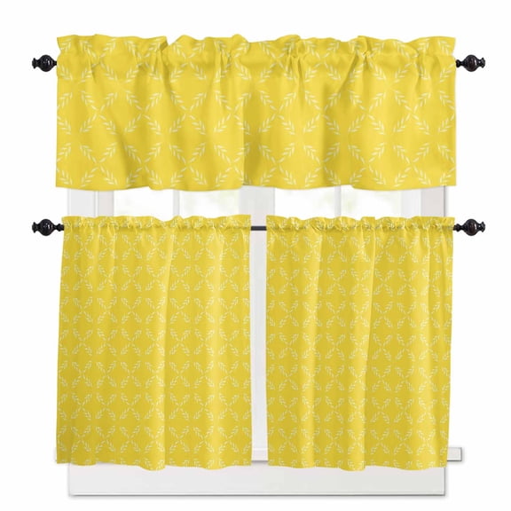 White Diamond Lattice Kitchen Curtains Valances and Tiers Set of 3, 24 Inch Length Tier Curtains and Valance Rod Pocket Valance Curtains Set for Kitchen Bathroom Small Windows