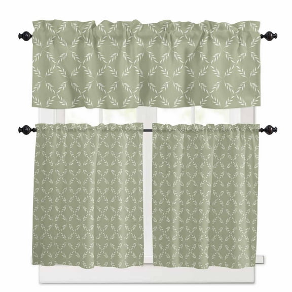 White Diamond Lattice Kitchen Curtains Valances and Tiers Set of 3, 36 Inch Length Tier Curtains and Valance Rod Pocket Valance Curtains Set for Kitchen Bathroom Small Windows