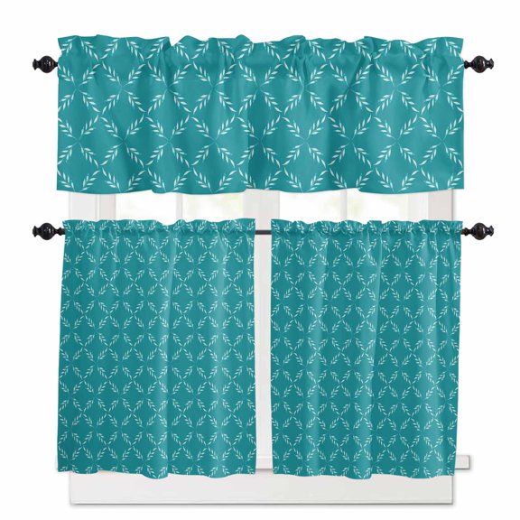White Diamond Lattice Kitchen Curtains Valances and Tiers Set of 3, 36 Inch Length Tier Curtains and Valance Rod Pocket Valance Curtains Set for Kitchen Bathroom Small Windows