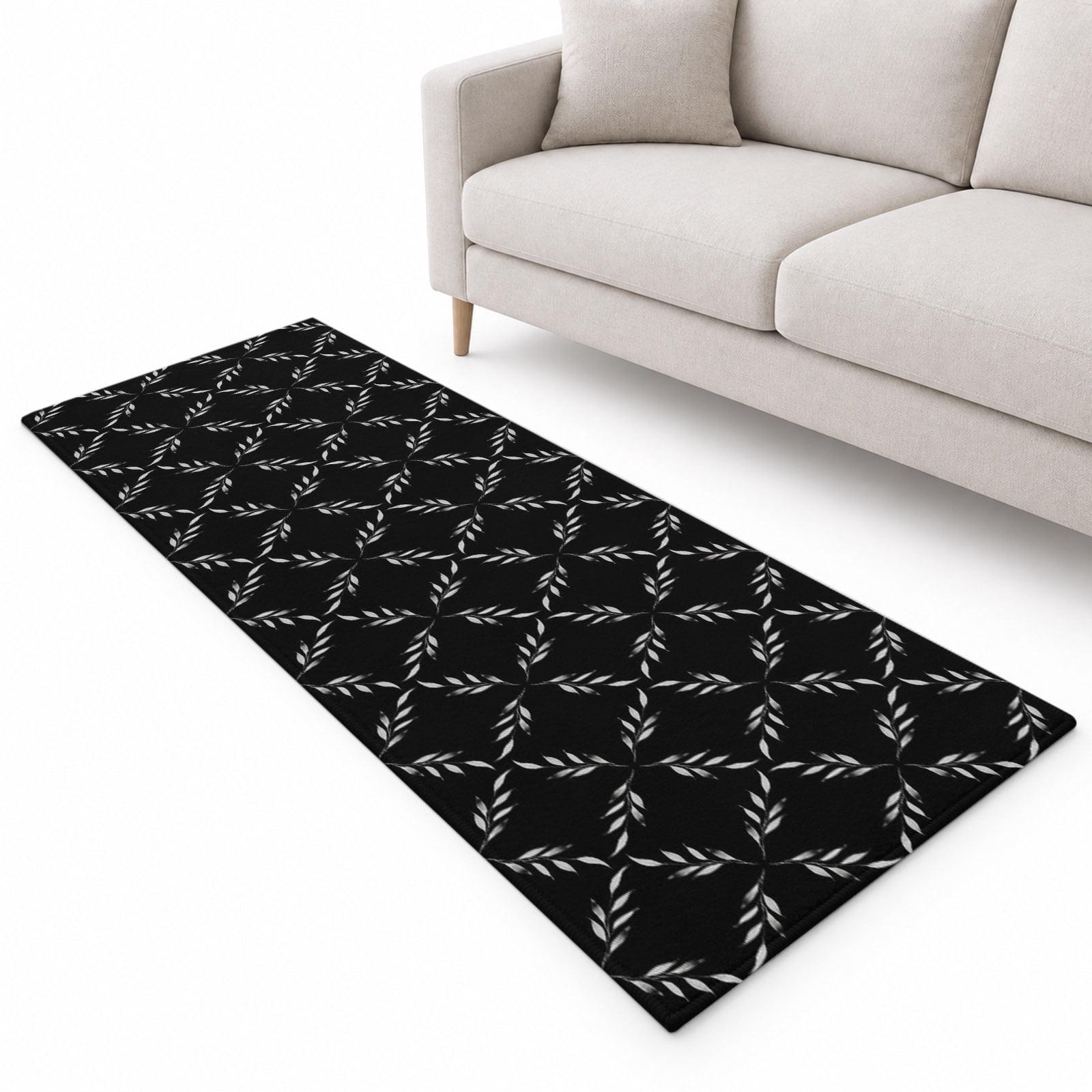 White Diamond Lattice Runner Rug 2.6'x8', Black Retro Plaid Texture ...