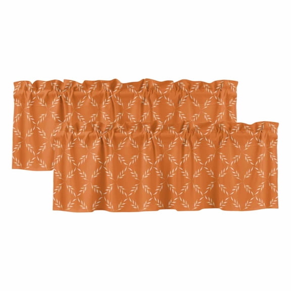 White Diamond Lattice Window Valance, Orange Blue Retro Plaid Texture 2 Pack Decorative Curtain for Small Windows, Light Filtering Valance with 3” Rod Pocket, 42"W x 12"L