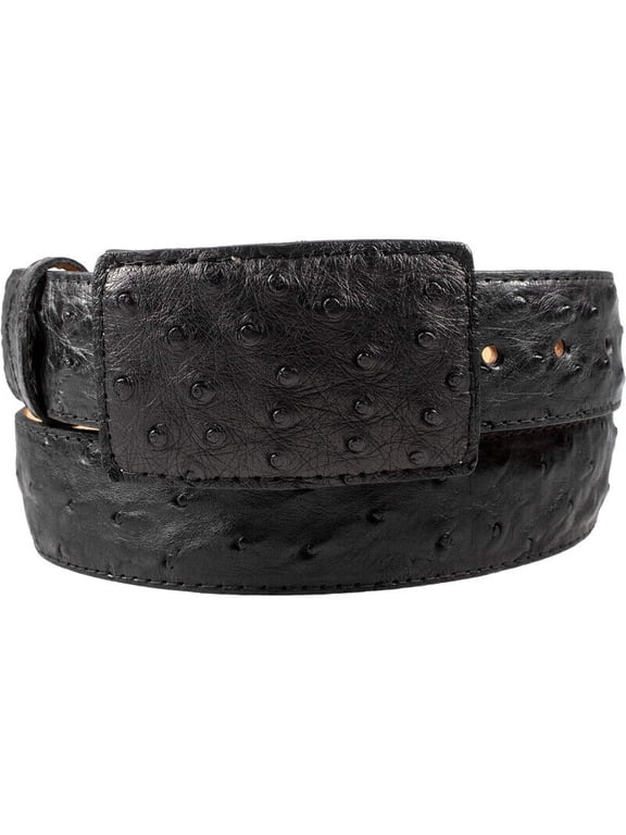 White Diamond Ostrich Belt Black Leather Lining Genuine Handmade 1 1/2" Wide Removable Buckle