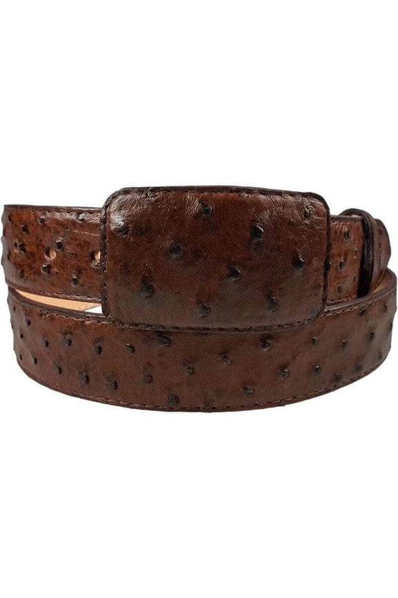 White Diamond Ostrich Belt Brown Leather Lining Genuine Handmade 1 1/2" Wide Removable Buckle