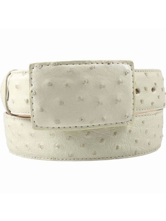 White Diamond Ostrich Belt WInter Whiite Leather Lining Genuine Handmade 1 1/2"