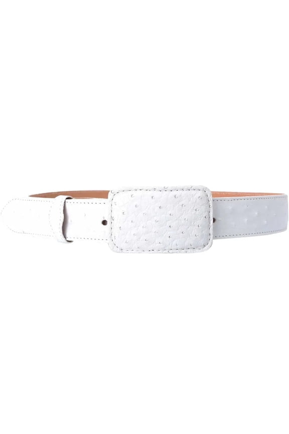 White Diamond Ostrich Belt White Leather Lining Genuine Handmade 1 1/2"