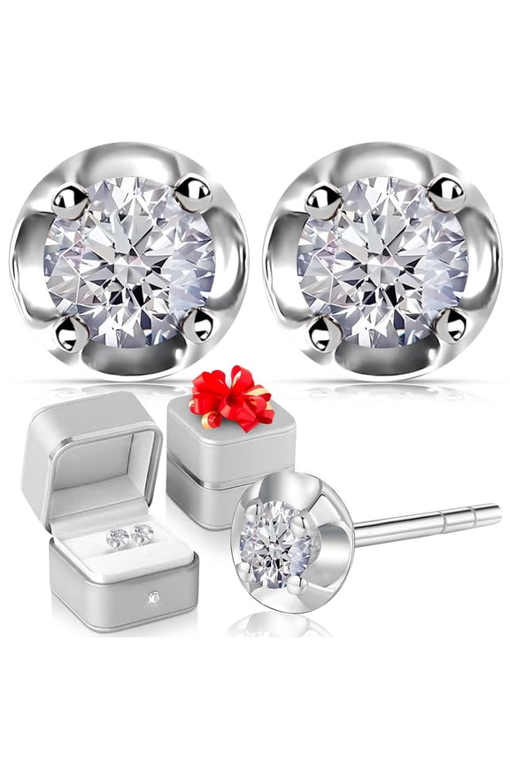 Lab Diamond Stud Earrings for Women Platinum Plated Sterling Silver Solitaire Earrings - 0.20 Ctw, I2 Clarity Lab Created Jewelry Birthday Gifts
